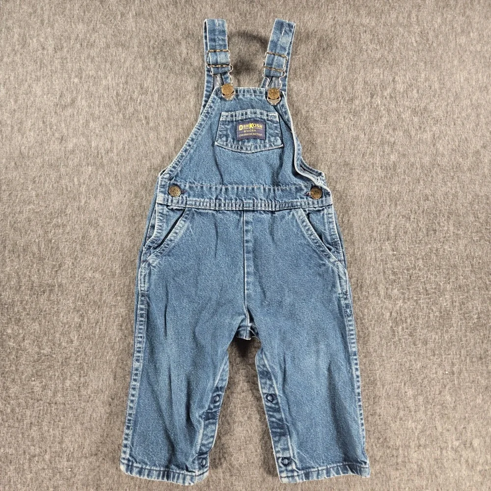 Vintage OshKosh B'Gosh Overalls Kids 24M Blue Denim Vestbak USA Cotton